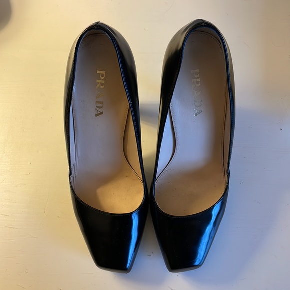 Black, Size 8 asymmetrical square toes Prada pumps - Picture 8 of 15